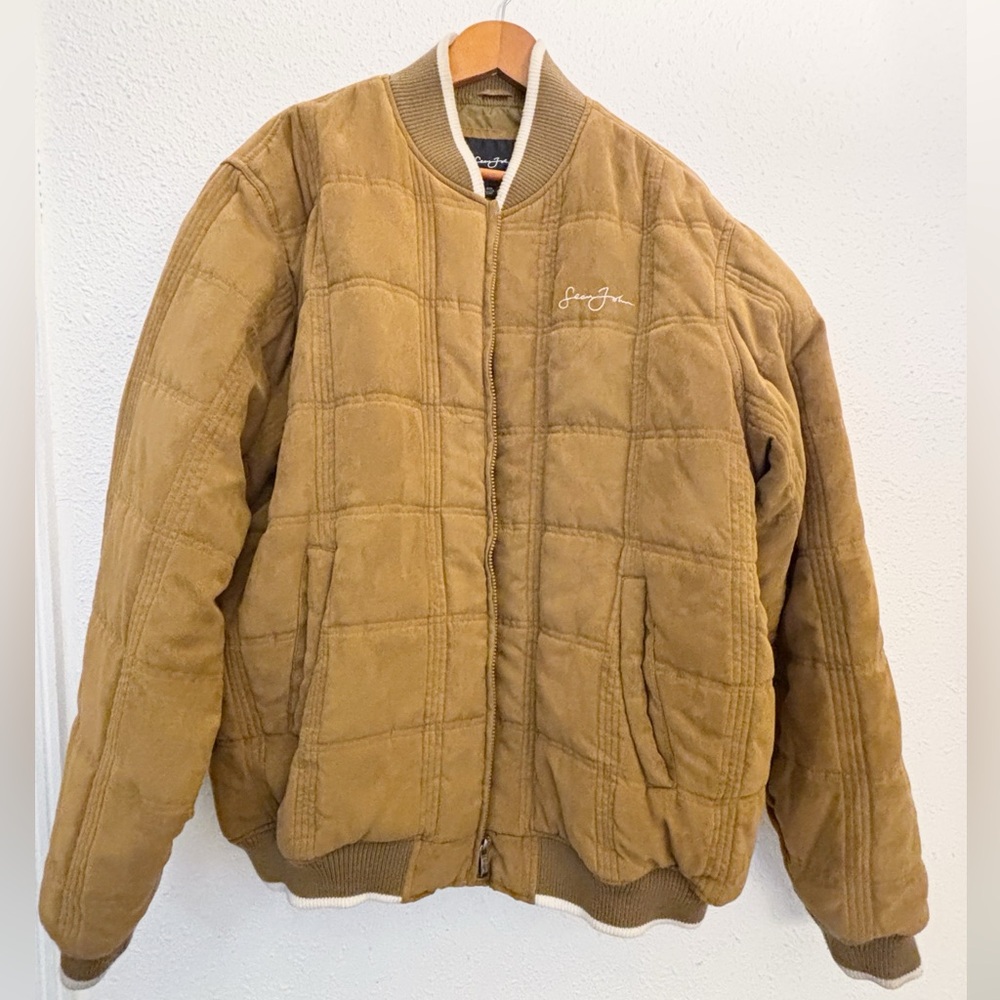 Y2K Sean John brown puff quilted bomber jacket coat 2XL